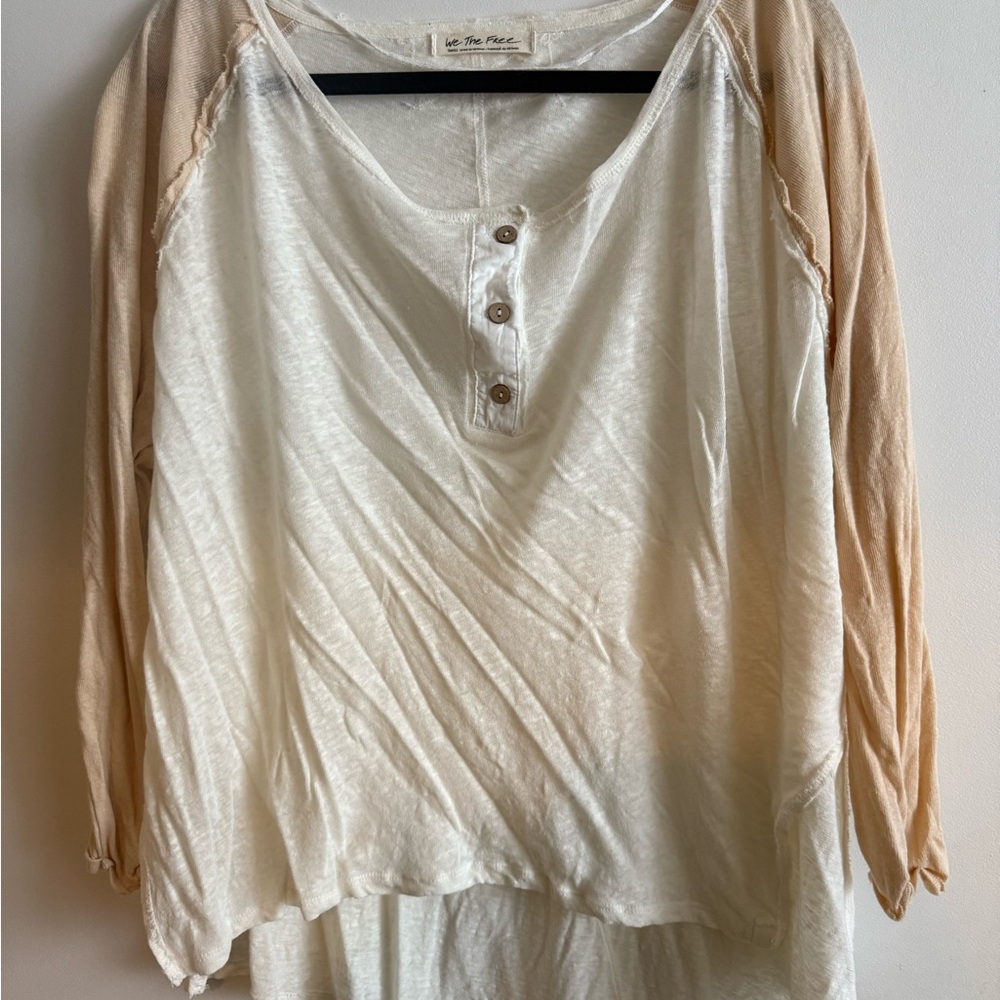 We The Free Cream 3/4 Sleeve Relaxed Blouse